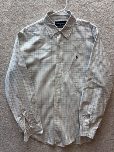 Ralph Lauren Shirt Mens Large White Blue Checked Classic Fit Pony Long Sleeve - Picture 2 of 11