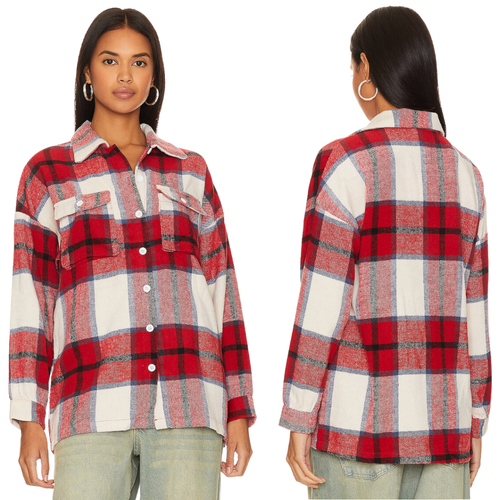 Lovers + Friends Revolve Kaianna Plaid Wool Shacket Women Large Red ...