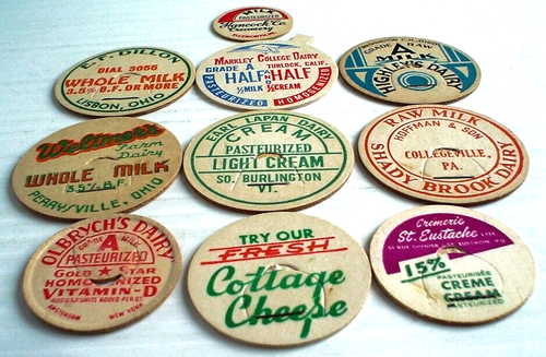 *LOT OF 10 DIFFERENT VINTAGE MILK BOTTLE CAPS, - Picture 4 of 6