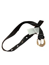 New Zara Women's Blk Belt Skinny Faux Leather Gld Buckle,TopStitch 24-31"