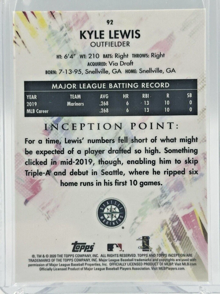 2020 Topps Inception Green Kyle Lewis #92 Rookie RC - Image 2 of 2