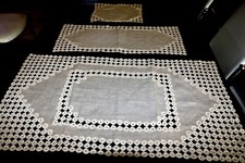 Set 3pcs handmade unique art embroidery table cloth linen decor color vintage