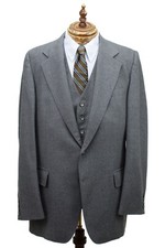 VTG Britches Georgetowne Gray Flannel Suit Jacket & Vest ~43 L USA Made