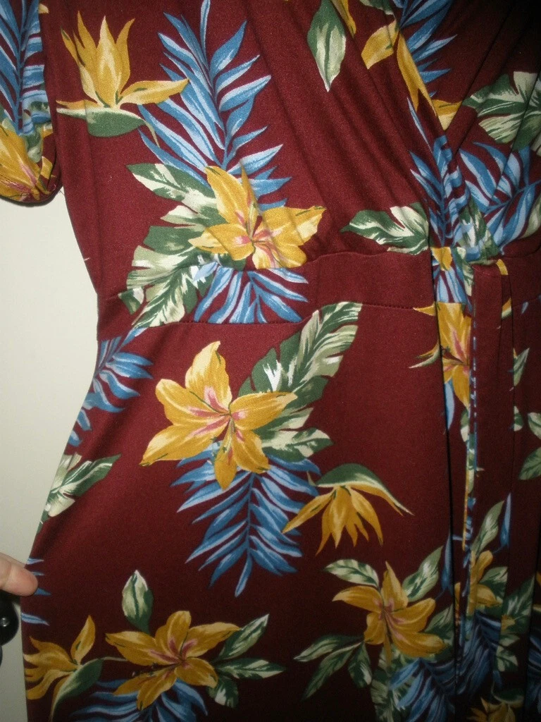 VETEMENTS #302 Abito Curvy Sense Plus 2X 22 24 Borgogna Marrone Floreale Gigli Elasticizzato USA