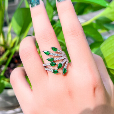 Lady Chic Silver Plated Green Cubic Zirconia Costume Adjustable Wrap Finger Ring