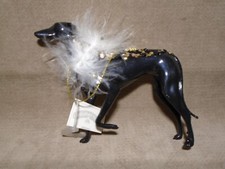 FANCY BLACK GREYHOUND WHIPPET PLASTIC 3.5  X 4.5  ORNAMENT HOLIDAY TIME CB7139 