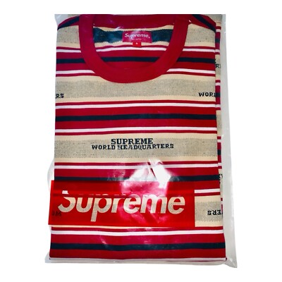 Supreme HQ Stripe T Shirt Striped Red Deadstock 100% Authentic