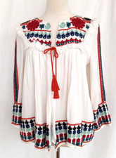 Zara Trafaluc Jacket Ivory Embroidered Tassles Fringe Boho Size M India