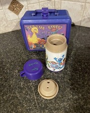 Vintage Sesame Street Lunch Box by Aladdin - Purple Plastic - Includes Thermos