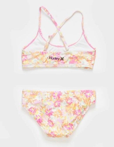Hurley Bikini Set Girls XL Pink Floral Stretch Scoop Neck Swimwear Beach JDM633 - Picture 12 of 12