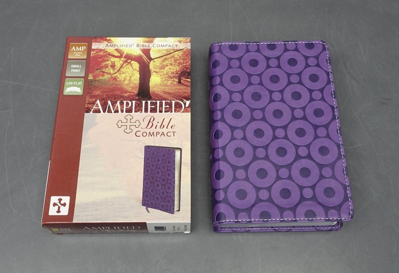 Zondervan Compact Amplified Bible Purple Italian Duo Tone Small Print