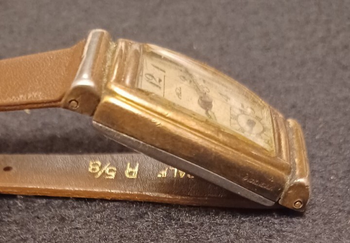 Art Deco Mens Watch ACE Lanco Tonneau Movement Rare 10krgp NOS Scandia calf band View 5