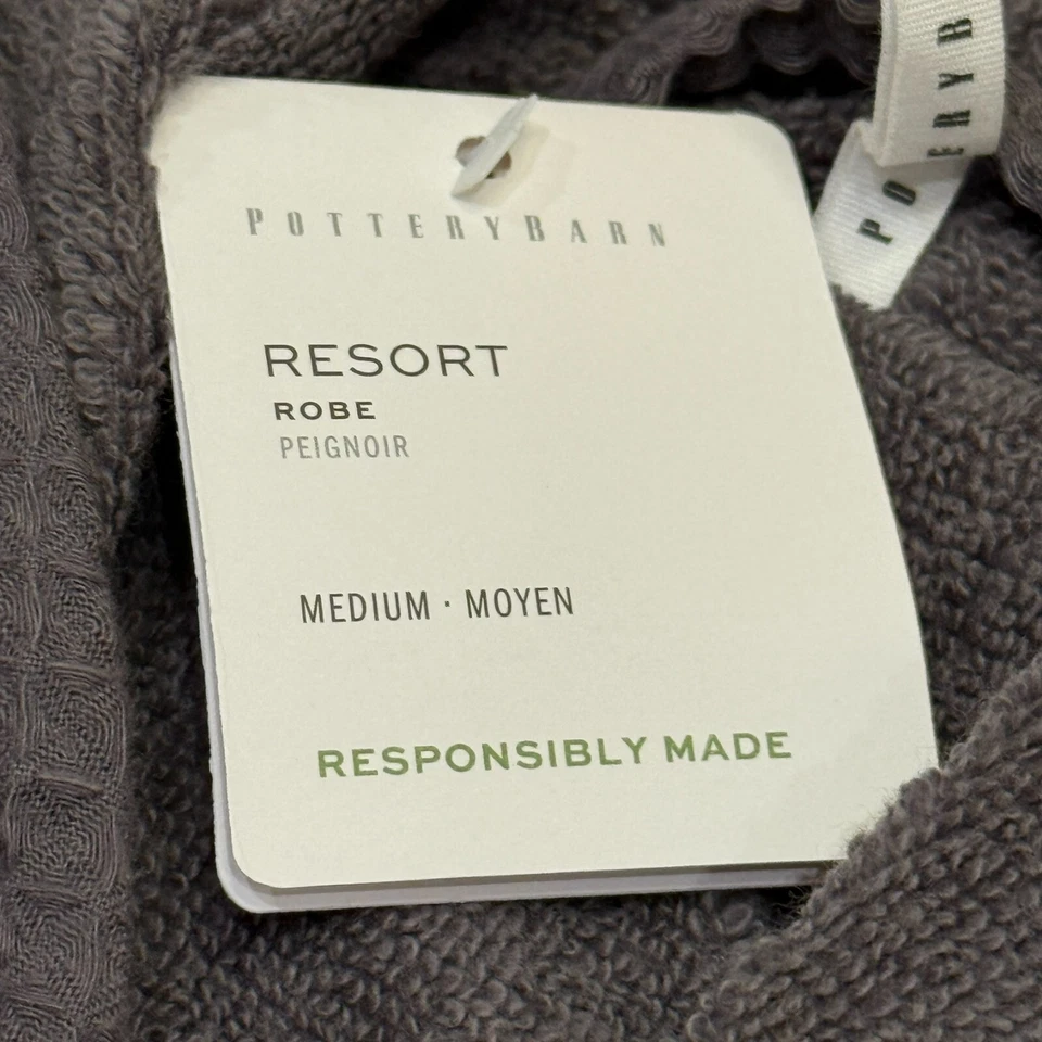 POTTERY BARN WAFFLE WEAVE RESORT ROBE, MEDIUM ~ CHARCOAL (NO MONO) *HYDROCOTTON* - Image 2 of 4