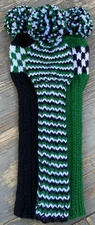 3 HAND KNIT 13.5 INCH(10in NECK) HYBRID GOLF HEAD COVERS BLACK WHITE GREEN
