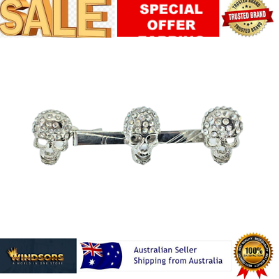 Skull Cufflinks Tie pin White Gold Plated Set With Swarovski