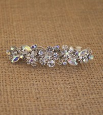 2x New Silver Tone Flower Rhinestone clear Color Hair Clip Barrette 590122