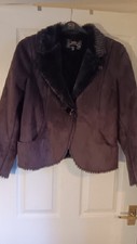 Ladies Short Jacket Vintage Faux Swade With Fur Lining
