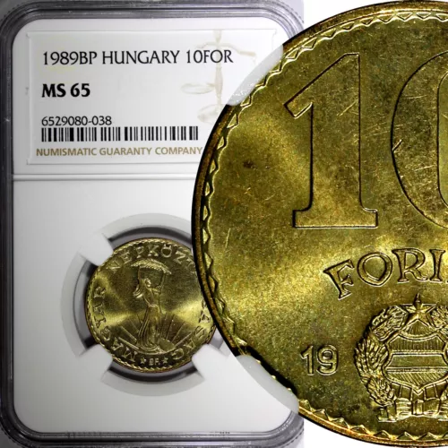 Hungary Aluminium-Bronze 1989 BP 10 Forint NGC MS65 TOP GRADED KM# 636 (038)