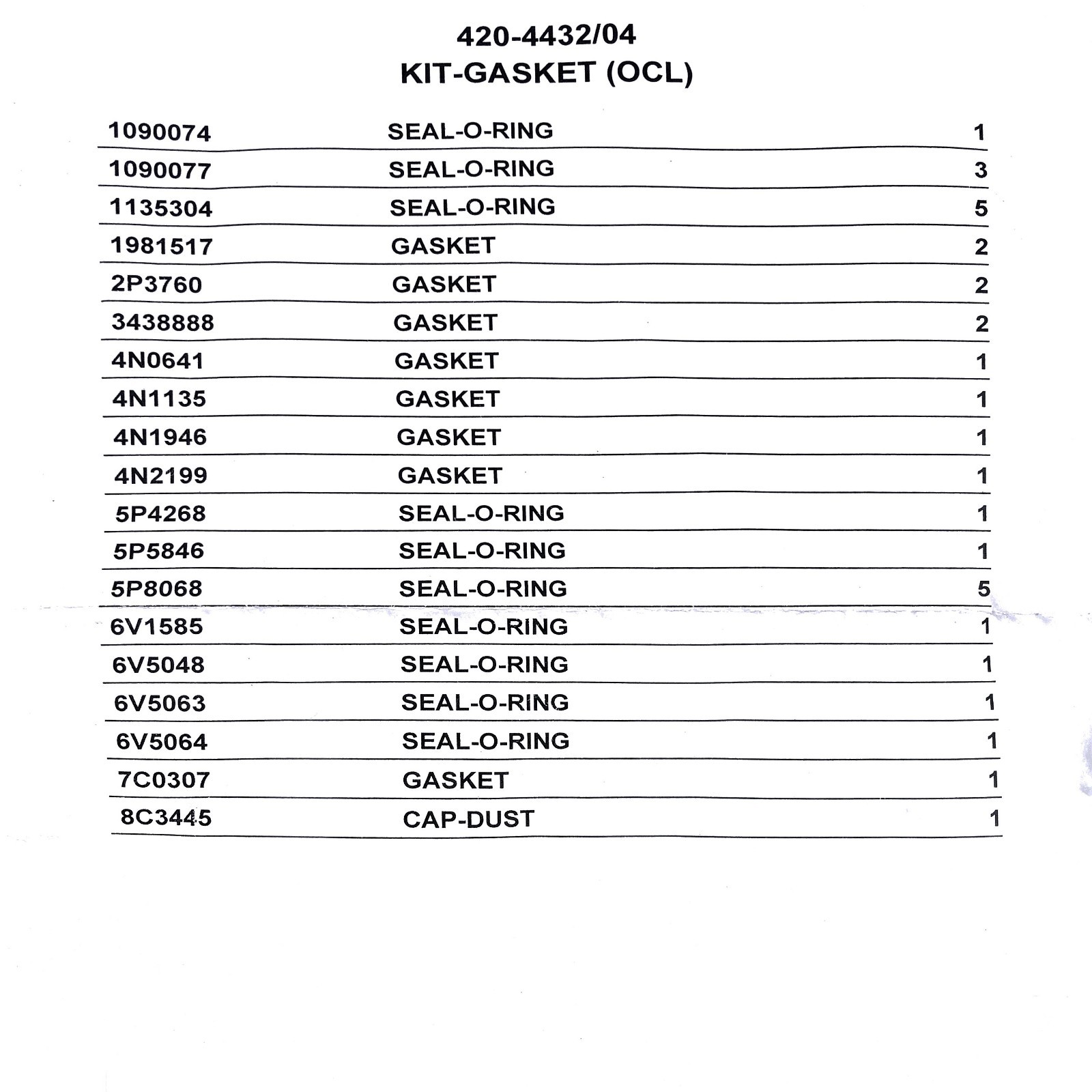 CAT 331334 OIL COOLER GASKET KIT 3406E/C15 1153657= 4204432