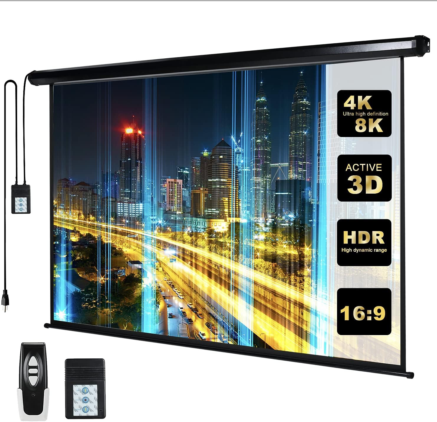 110" Motorized Projector Screen Electric Diagonal Automatic Projection HD Movies