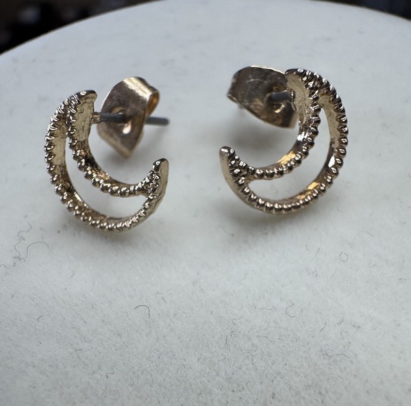 Alternate view of New Crescent New Moon Sterling Silver Stud Earrings Gold Plated Nwot