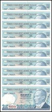 Turkey 500 Lira, L.1970 (1983 ND), P-195a.1, UNC, Prefix A X 10 PCS