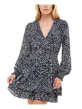 EMERALD SUNDAE Womens Navy Long Sleeve Short Fit + Flare Dress 1