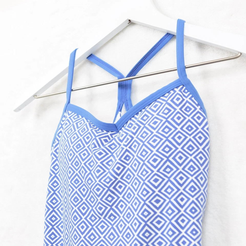 LUCY Geo 印花赛车背心架胸罩迷彩锻炼网球泡菜蓝色 XS — 第 2/4 张图片