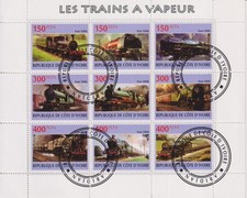 Timbres sur les Trains - Feuillet de timbres de Côte d'Ivoire - TBE