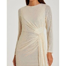 IEENA for Mac Duggal 26715 Sequin Long Sleeve Gown Pearl White Size 14 NEW
