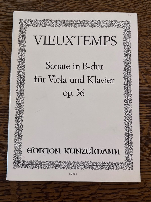 Vieuxtemps Sonata for Viola and Piano in Bb Op. 36 New part/score FREE SHIPPING!