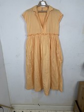 Free People Womens Small Peach Collared V-Neck Tie Waist Midi Dress Pockets
