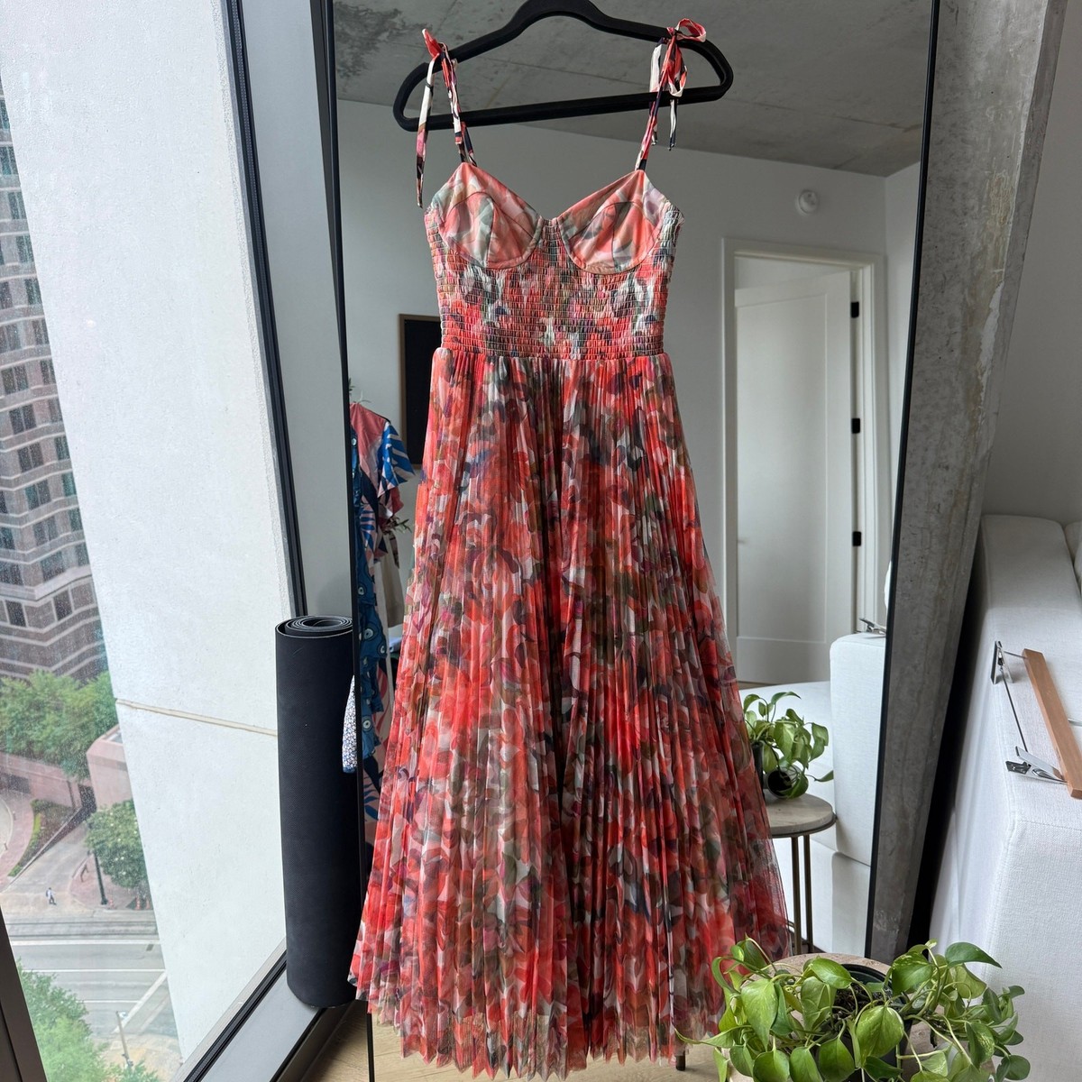 Anthropologie Hutch Brianna Mesh Pleated Floral Gown Maxi Dress Women's  Small | eBay