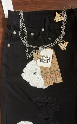 Watson Denim Black Skinny Jeans Distressed Embroidered Chain Patchwork Plus Size