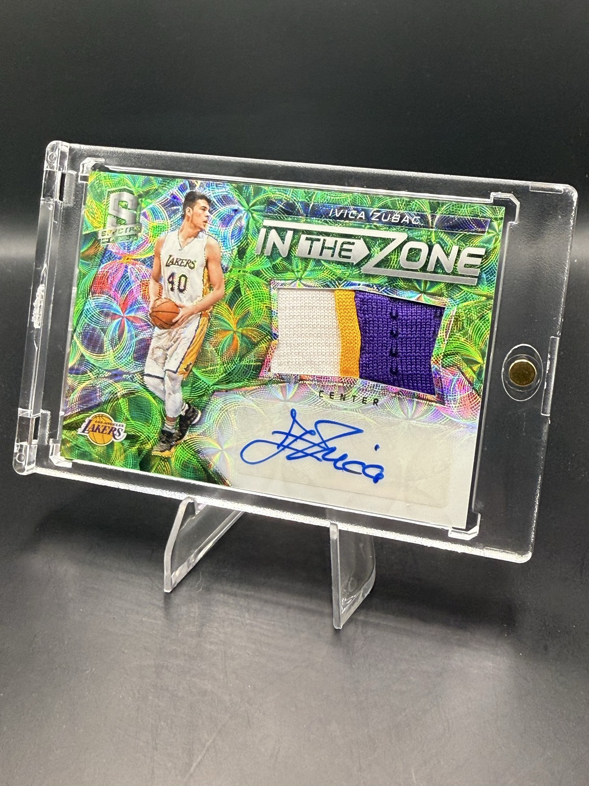 2016-17 Panini Spectra- Ivica Zubac In Zone RC Neon Green Patch Auto /25 Lakers view 3