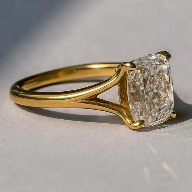 2Ct Cushion Lab-Created Diamond  Solitaire Wedding Ring 14K Yellow Gold Plated - Image 3 of 4