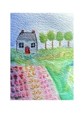 Aceo By Kenna Original Painting Cottage  2.5” X 3.5” Signed Art Collector Card
