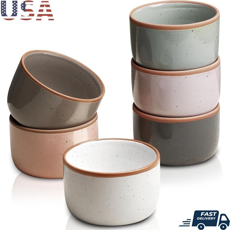Ceramic Ramekins Baking Dishes Set 6oz Souffle Cups Oven Safe Kitchen Cookware