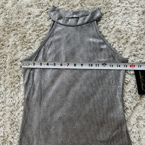 Silver Disco Women Tank Top SMALL Shimmer Y2K Glam Party 90s Halter Candid Soul - Picture 5 of 7