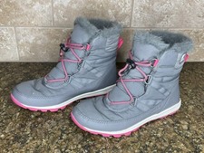 SOREL Girl's Whitney Short Winter US 7 Waterproof Snow Boots Gray w/ Gray Fur