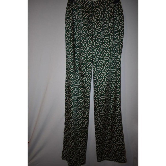NWT Women's MNG Green & Black Patterned Long Silk Pants Elastic Waist Size M thumbnail 7