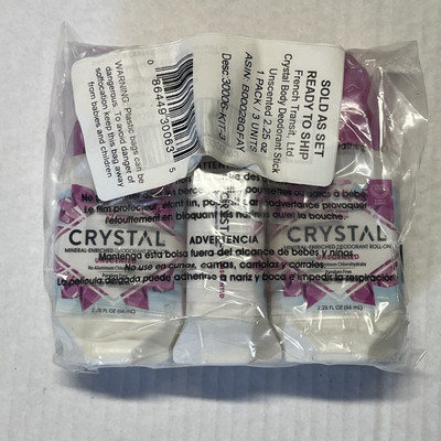 Crystal Mineral Roll on Vegan Deodorant for Women and Men Unscented  3-pack