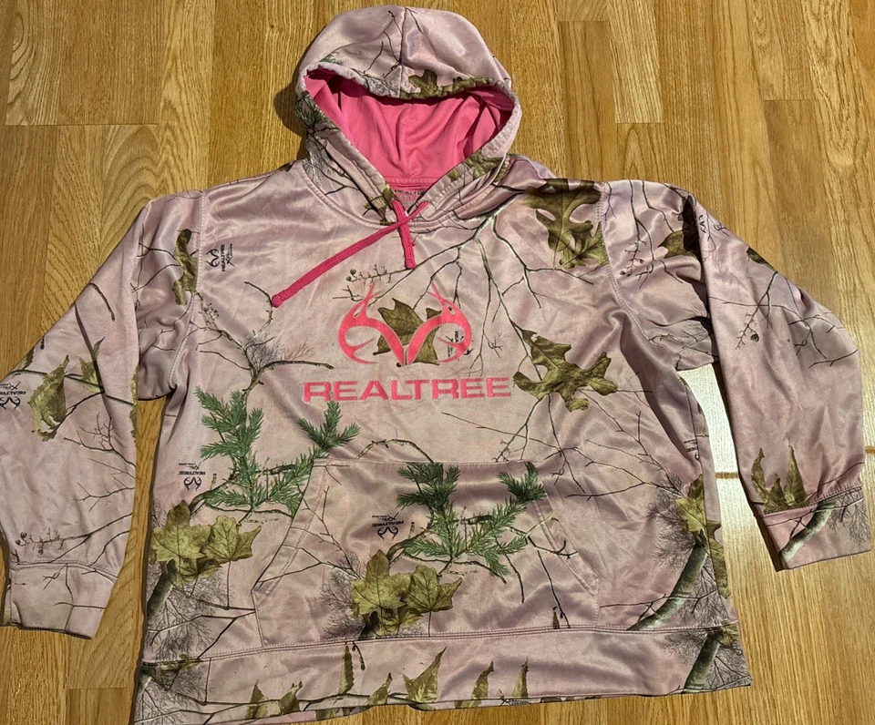 RealTree Xtra Colors Pink Camo Fleece Drawstring Hoodie Women’s Sz 2XL * READ * - Image 2 of 4