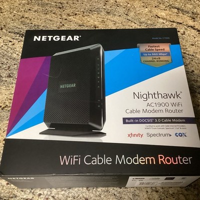 NEW! NETGEAR Nighthawk AC1900 C7000 WiFi Cable Modem Router Ethernet & AC Cables