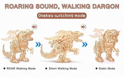 3D Wooden Puzzle Walking w/ Sound Effects Mechanical Dragon Model Kit RMOKA