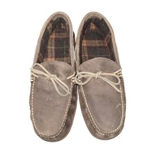L.L. Bean Moccasin Mens 11M Pre-Owned Slipper Brown Leather Flannel Lined 503376