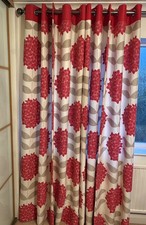 90” Drop x 65W Eyelet Curtains Ivory/ Red Lined Floral Professionally Made EXC