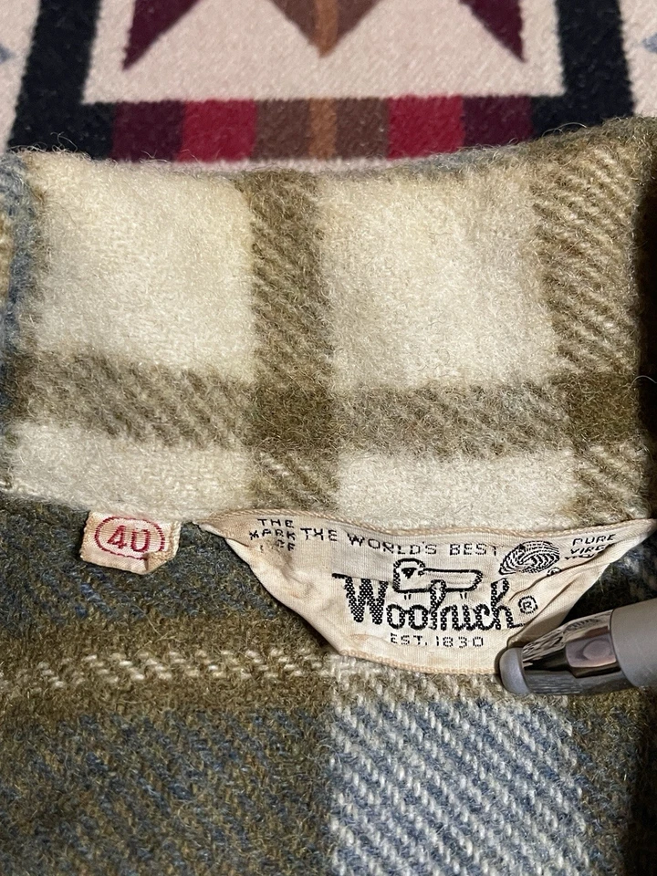 Винтажный шерсти рубашка куртка мужская 40 синий коричневый клетку шерсти 70-х Shacket на открытом воздухе T40 - Изображение 3 из 4