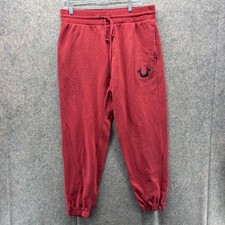 True Religion Jogger Pants Mens Medium Red Lullaby Fleece Sweatpants Lounge Logo