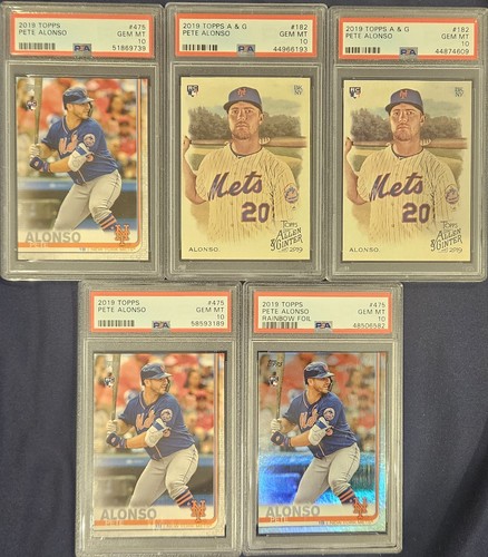 Pete Alonso 5x PSA 10 RC Lot! (2) 2019 Topps, (1) Rainbow Foil, (2) Allen&Ginter